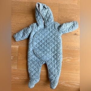 Baby Gap 6-12 Months Blue Chambray Quilted One Piece With Ears Bunting